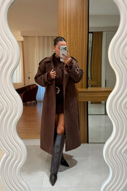 Drake Acı Kahve Süet Premium Trenç