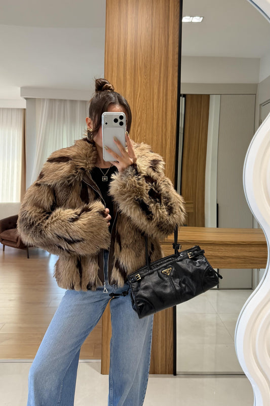 Fendy Camel Fermuarlı Kürk