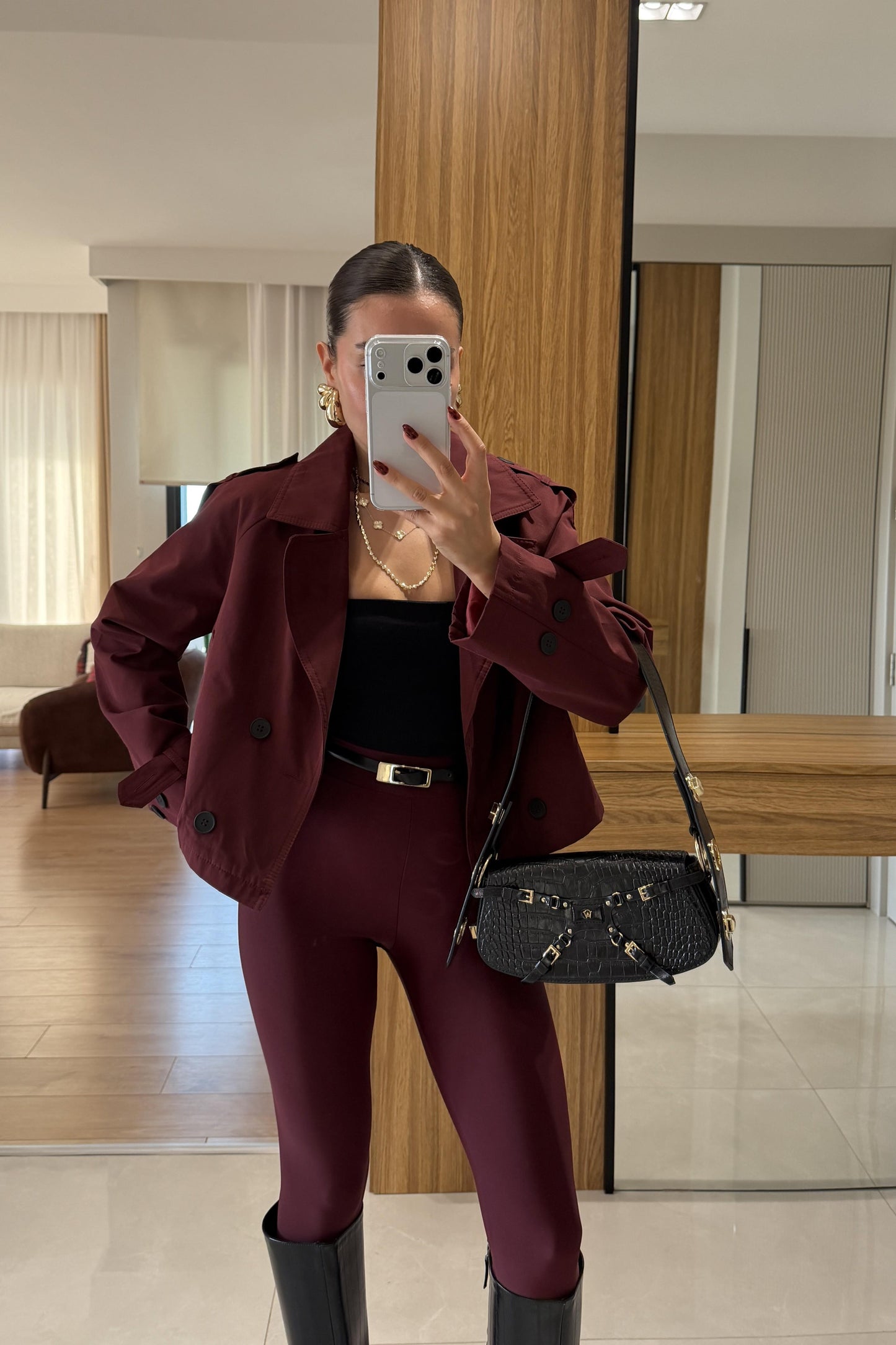 Finex Bordo Kısa Boy Trençkot