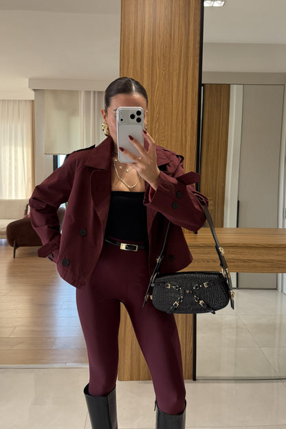 Finex Bordo Kısa Boy Trençkot