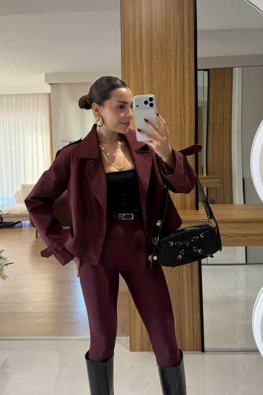 Finex Bordo Kısa Boy Trençkot