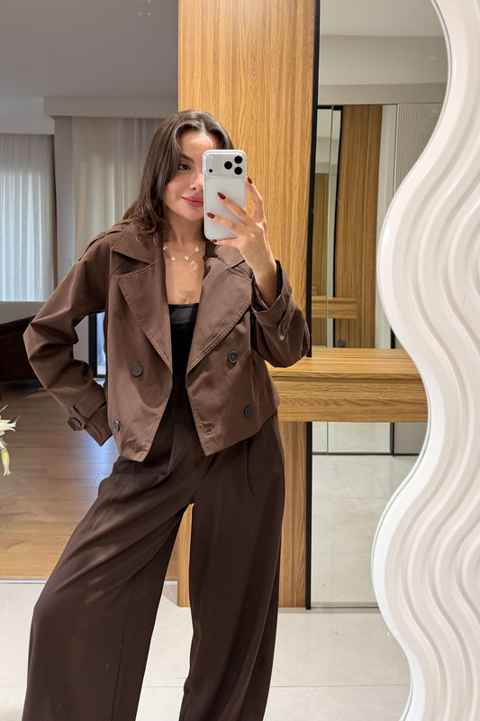 Finex Kahve Kısa Boy Trençkot