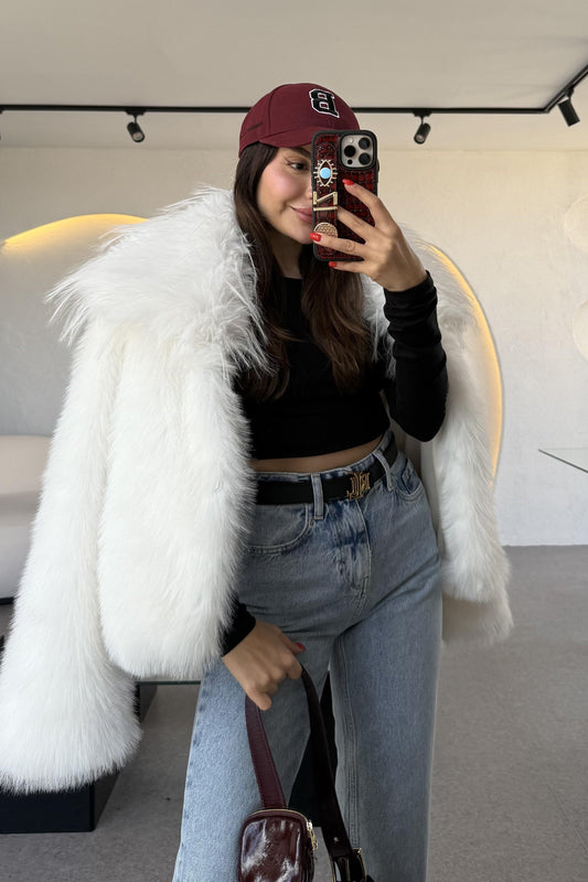 Flexy Beyaz Yakalı Premium Kürk