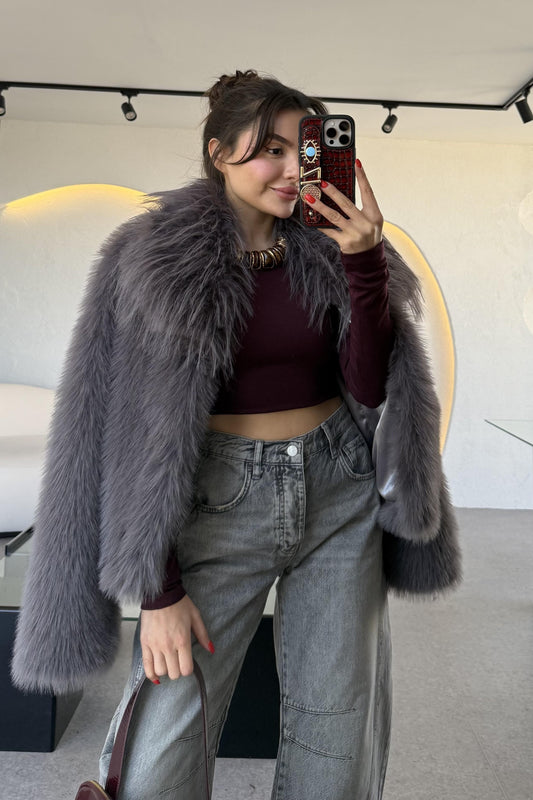 Flexy Füme Yakalı Premium Kürk