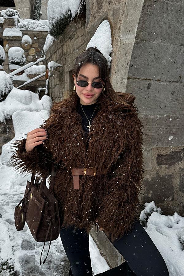 Franziska Kabarık Tüylü Kahve Kürk