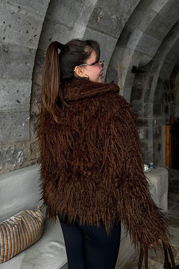 Franziska Kabarık Tüylü Kahve Kürk