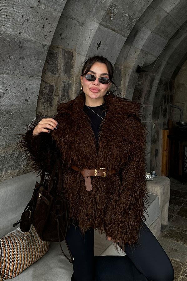 Franziska Kabarık Tüylü Kahve Kürk