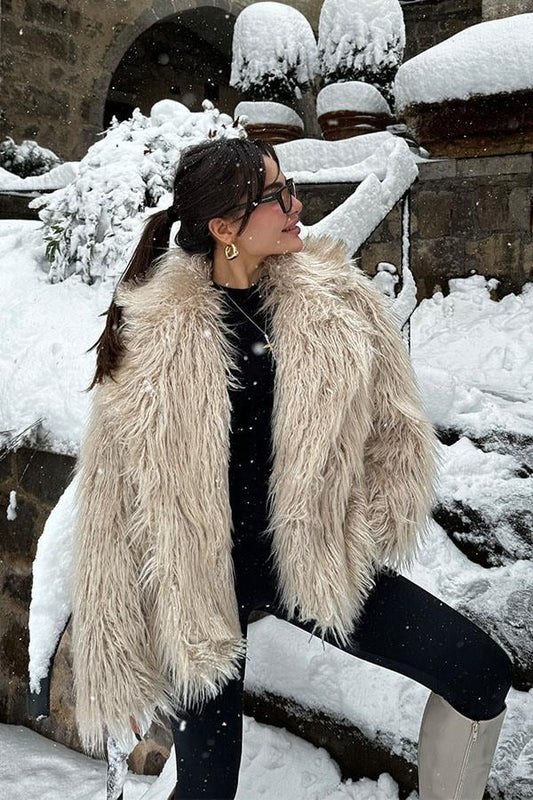 Franziska Kabarık Tüylü Krem Kürk