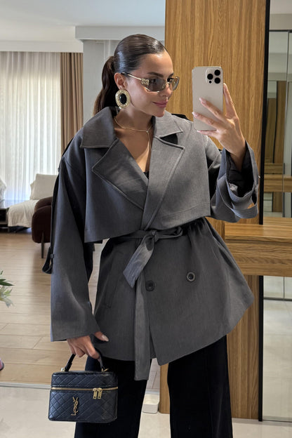 Glasy Füme Kemerli Oversize Trenç