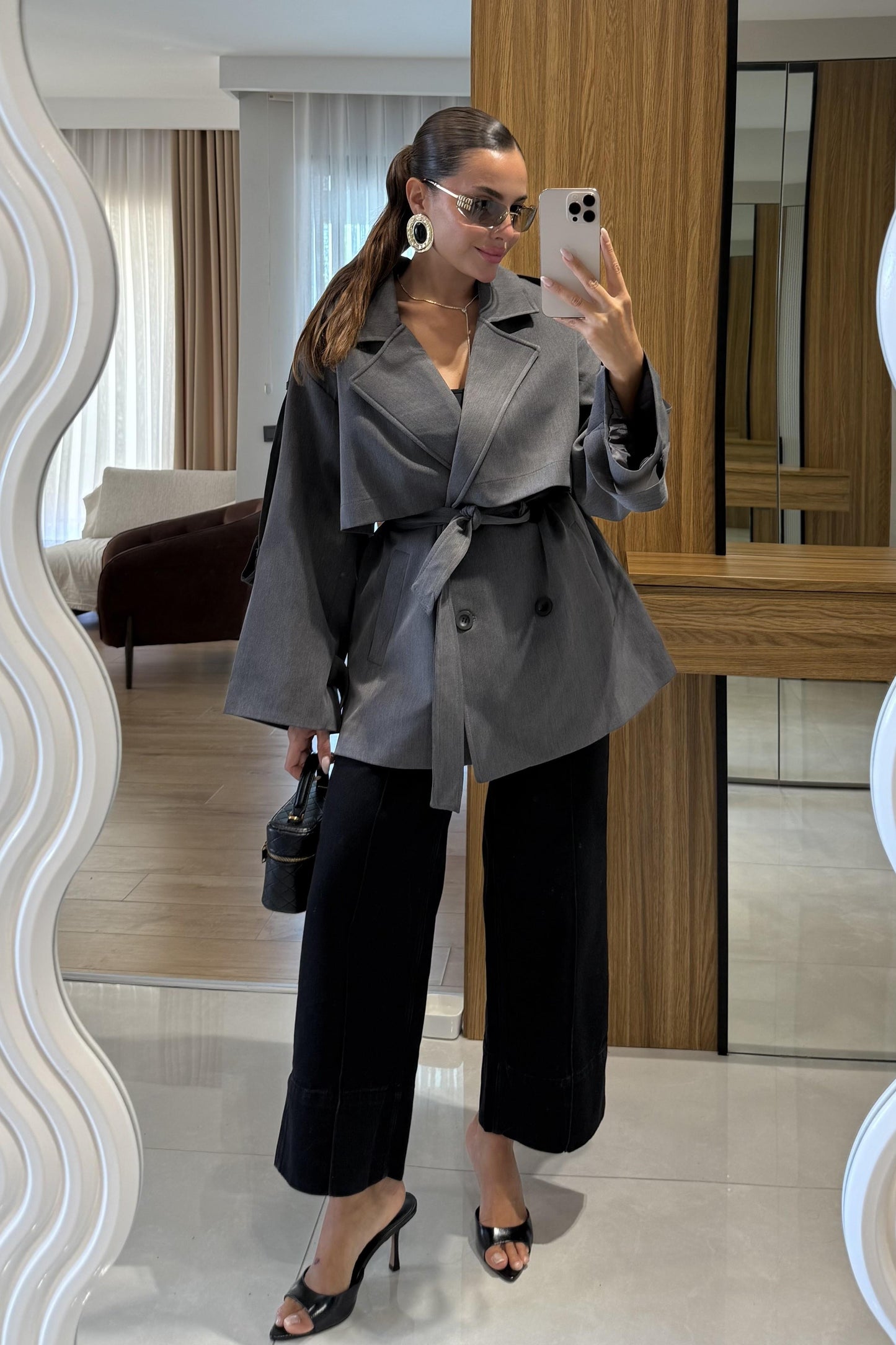 Glasy Füme Kemerli Oversize Trenç
