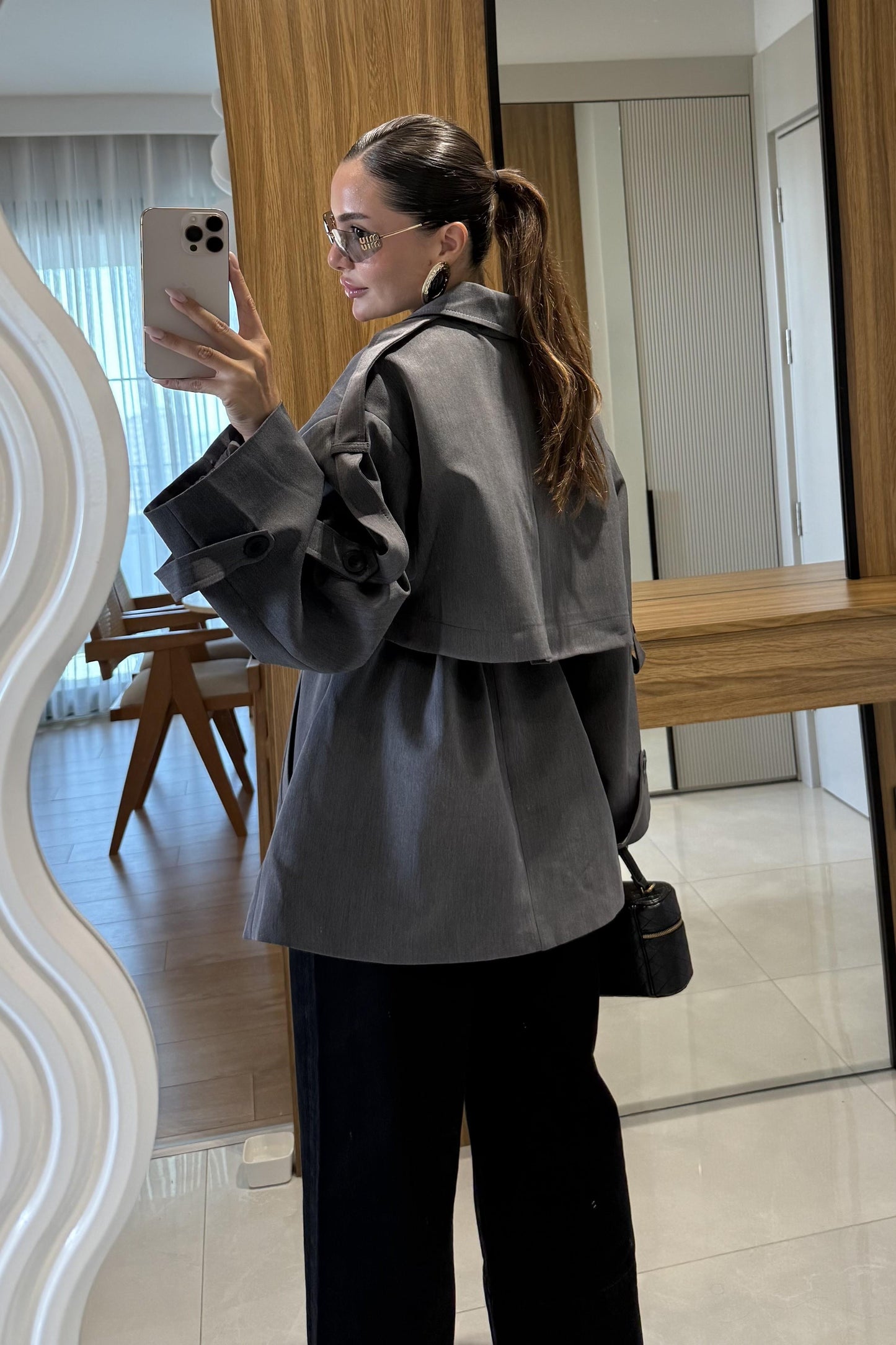 Glasy Füme Kemerli Oversize Trenç