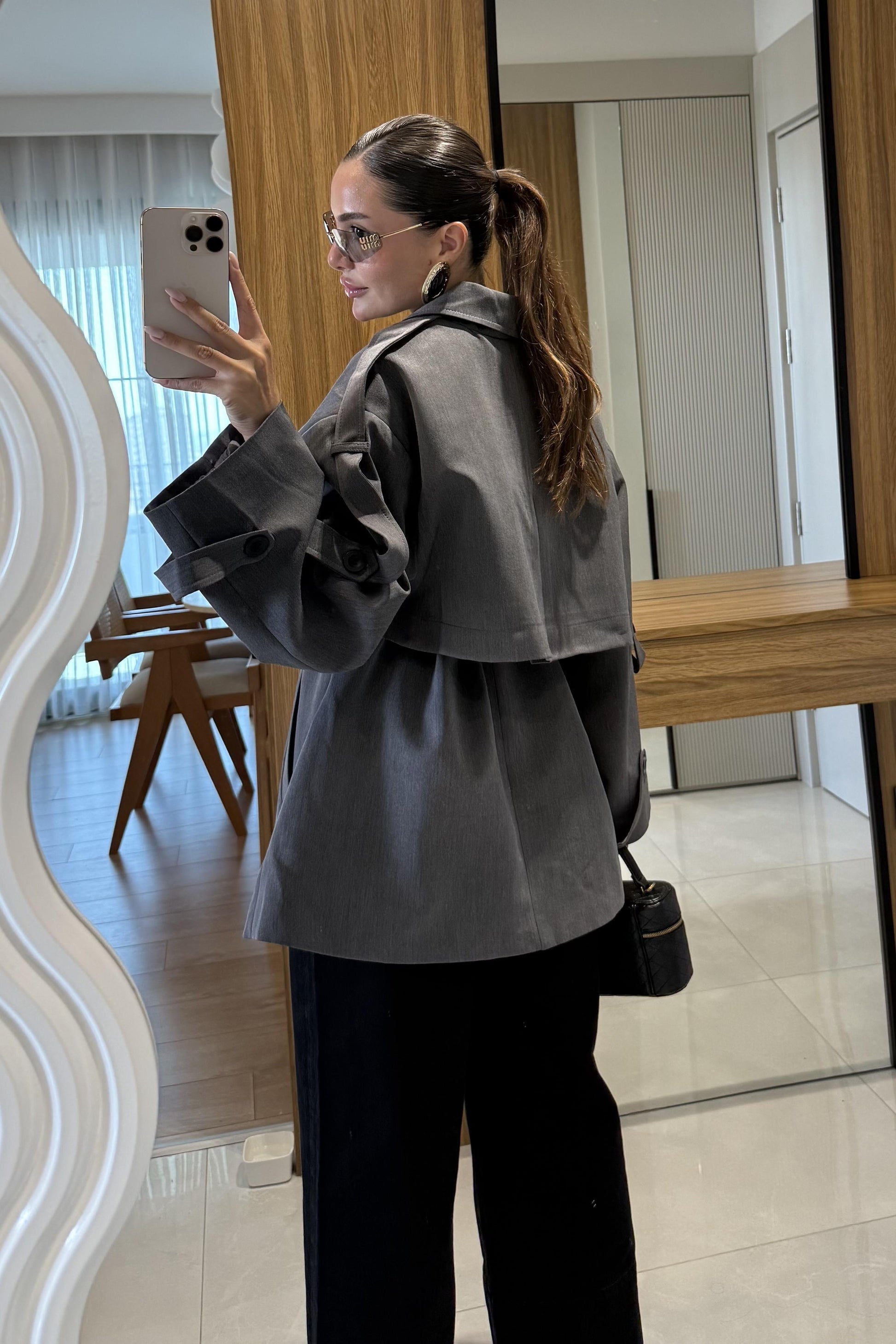 Glasy Füme Kemerli Oversize Trenç