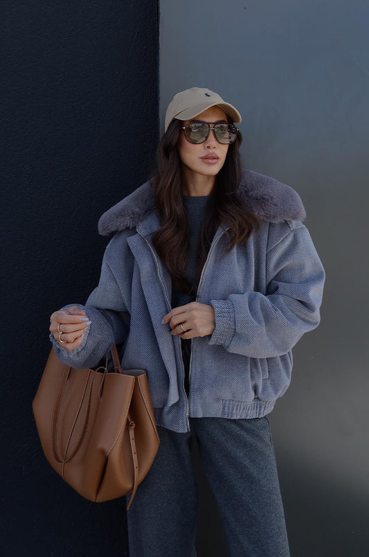 GRI SADIE KÜRK DETAYLI KAŞE MONT