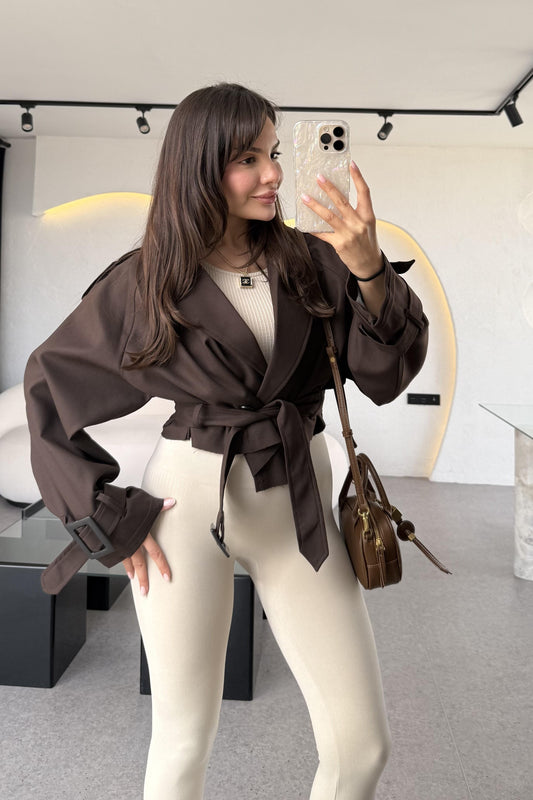 Harward Acı Kahve Mini Kuşaklı Trenç