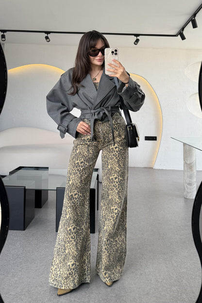 Harward Gri Mini Kuşaklı Trenç