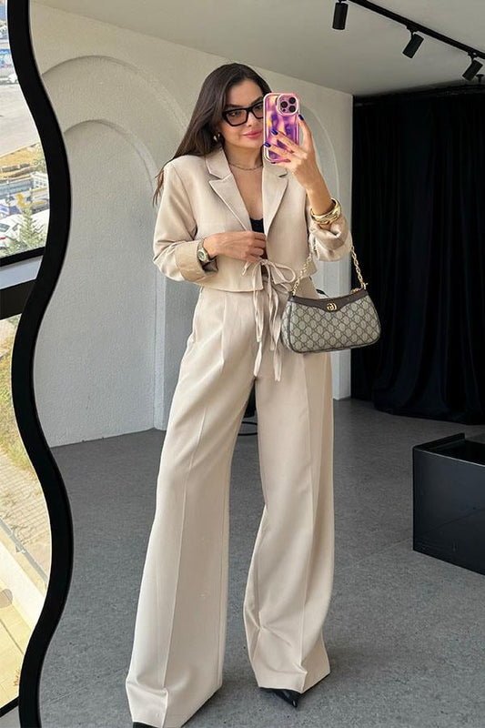 Jair Krem Bağlama Detaylı Blazer Takım