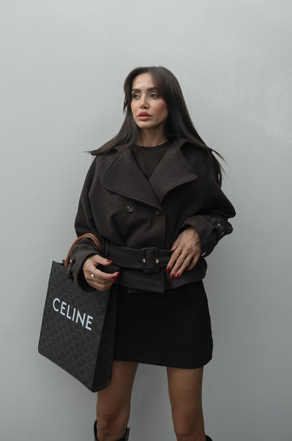 KAHVERENGI ALTI KEMERLI KISA KAŞE KABAN