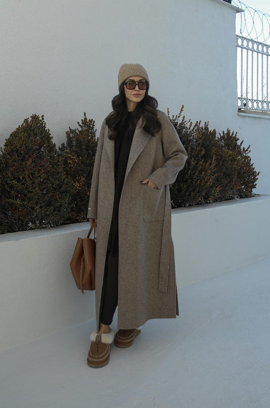 KAHVERENGI KUŞAKLI YÜN KABAN