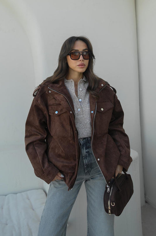 KAHVERENGI PREMIUM FABRIC DERI SÜET CEKET