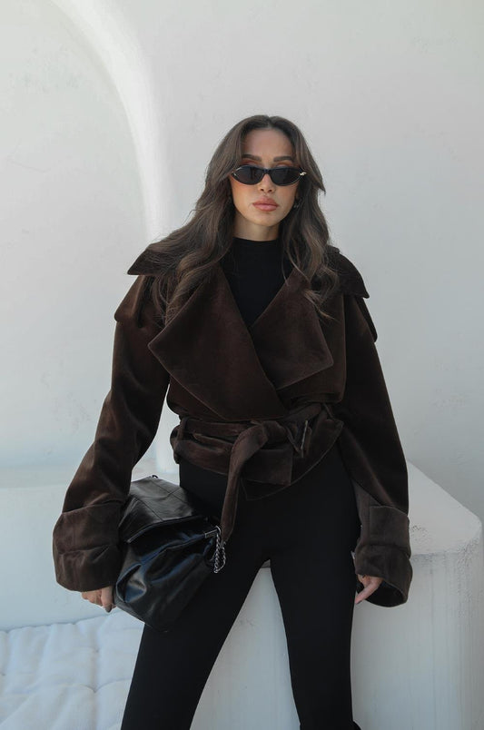 KAHVERENGI ZACK ALTI KEMERLI KÜRK CEKET