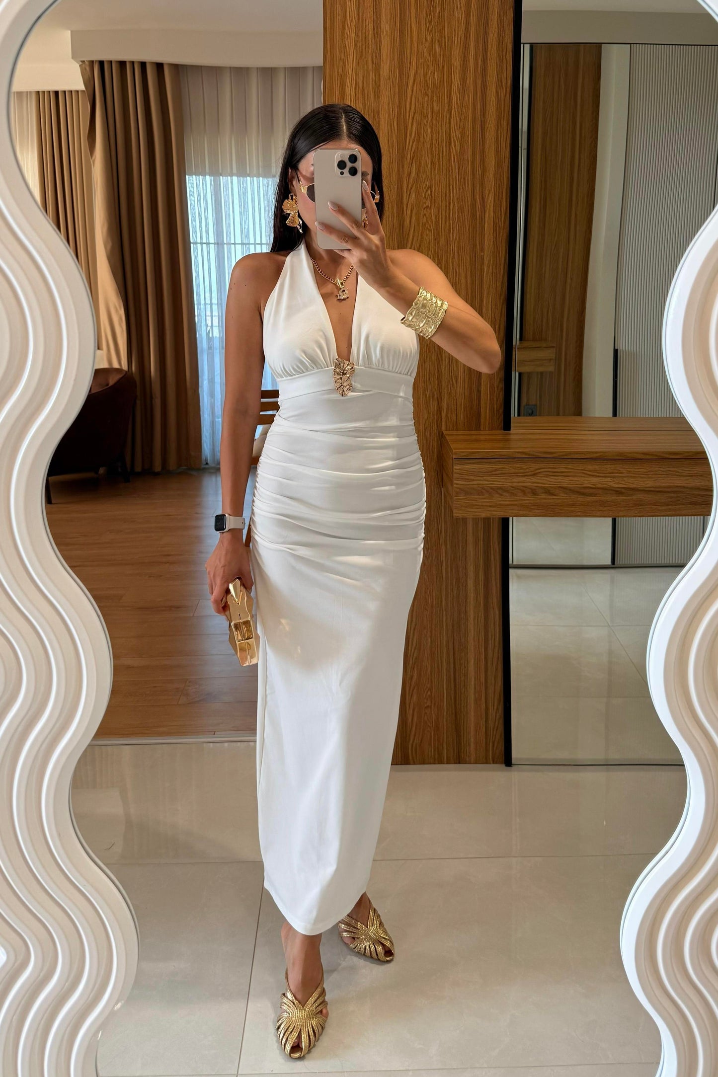 Keira Beyaz Aksesuar Detaylı Elbise