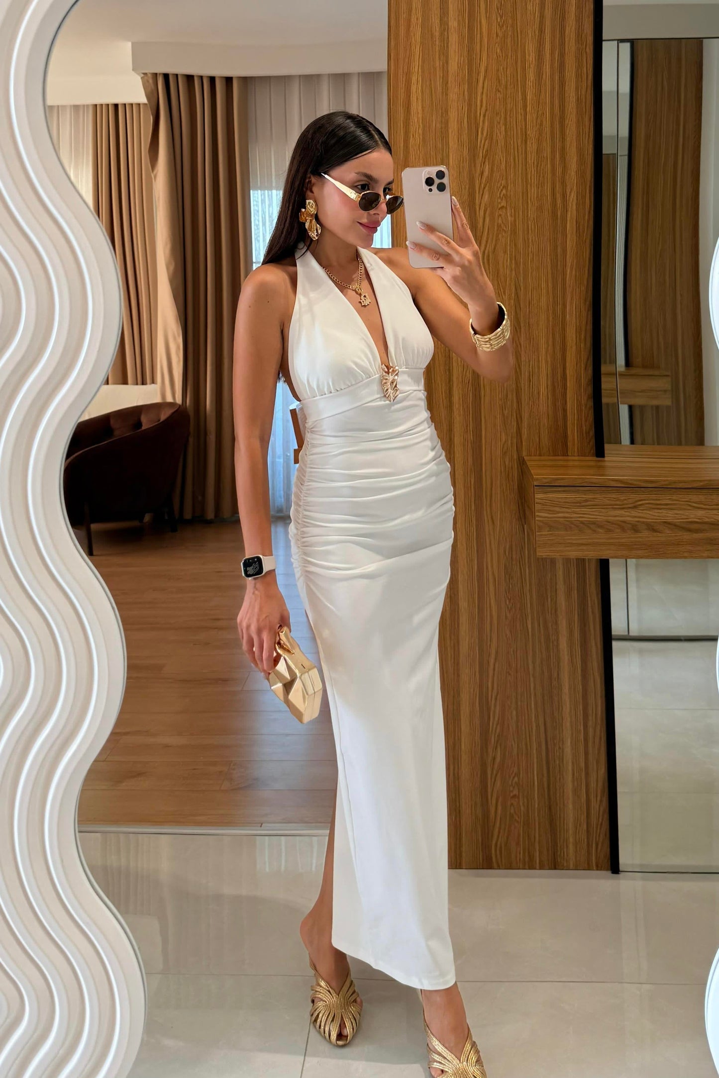 Keira Beyaz Aksesuar Detaylı Elbise