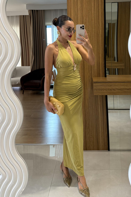 Keira Zeytin Yeşili Aksesuar Detaylı Elbise