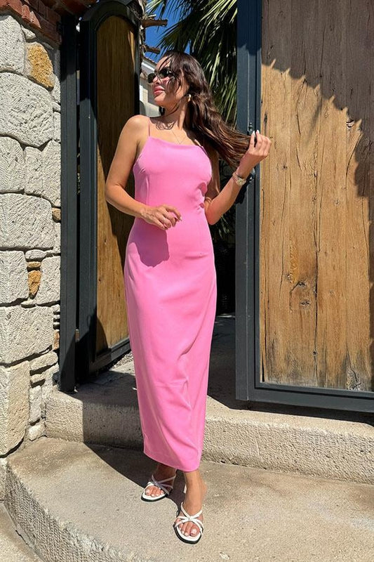 Kendrick İnce Askılı Pembe Elbise