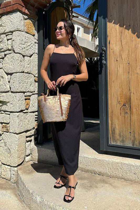 Kendrick İnce Askılı Siyah Elbise