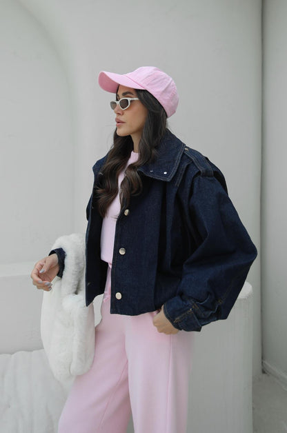 KOYU LACIVERT PALOMA DIK YAKA DENIM MONT