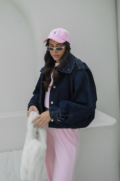 KOYU LACIVERT PALOMA DIK YAKA DENIM MONT