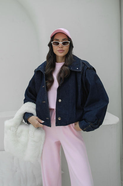 KOYU LACIVERT PALOMA DIK YAKA DENIM MONT