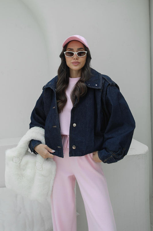 KOYU LACIVERT PALOMA DIK YAKA DENIM MONT