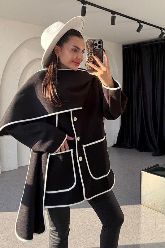 Krizia Siyah Atkılı Kaşe Kaban