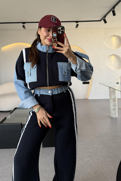 Linea Lacivert Kot Karışımlı Tasarım Takım