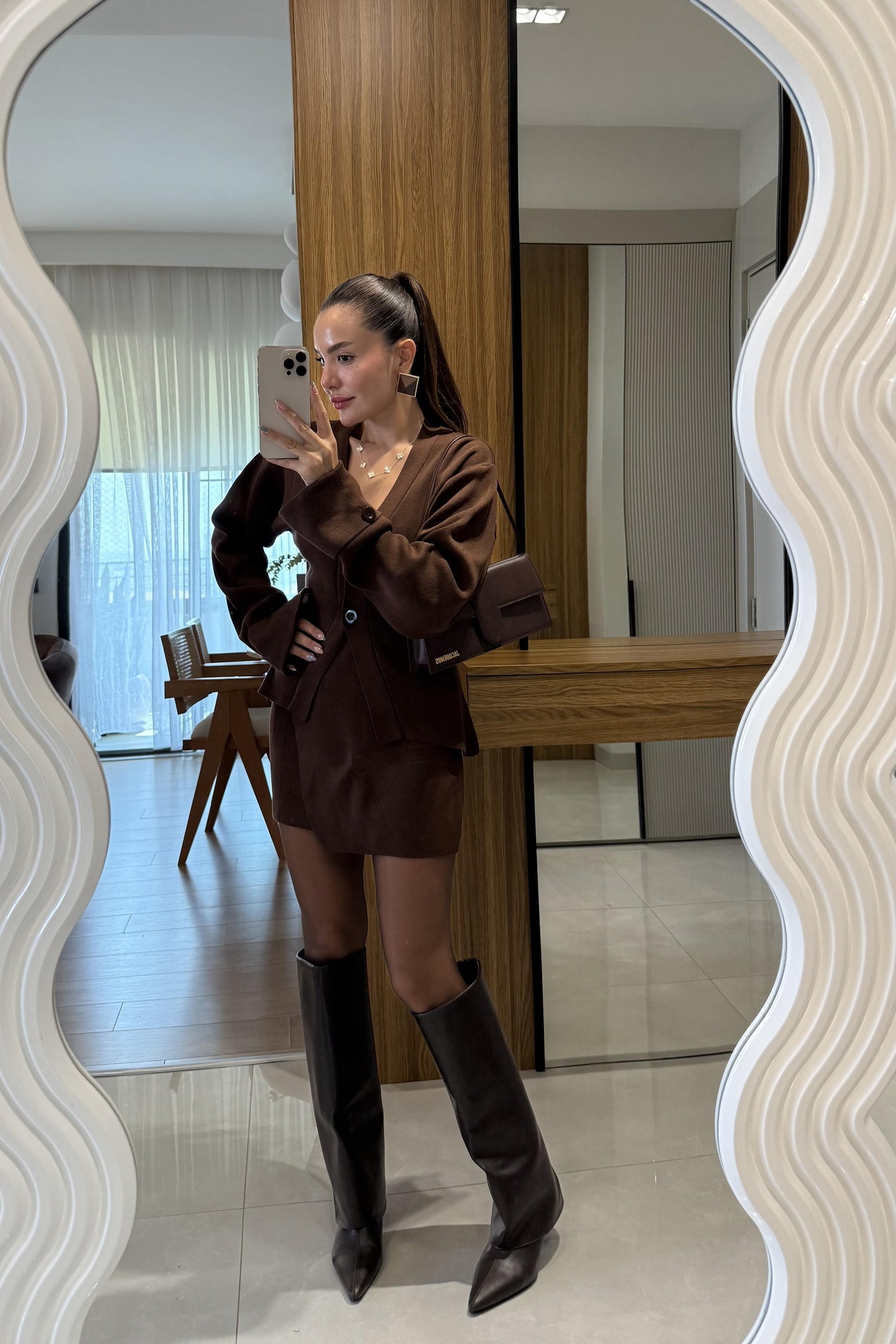 Linzy Kahve Belden Oturtmalı Takım