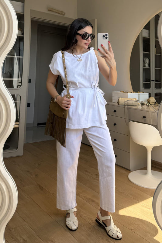 Lipa Beyaz Omuz Detay Kuşaklı Takım