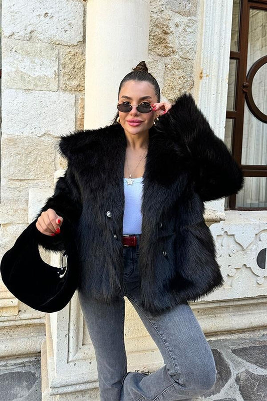 Lopez Yakalı Premium Siyah Kürk