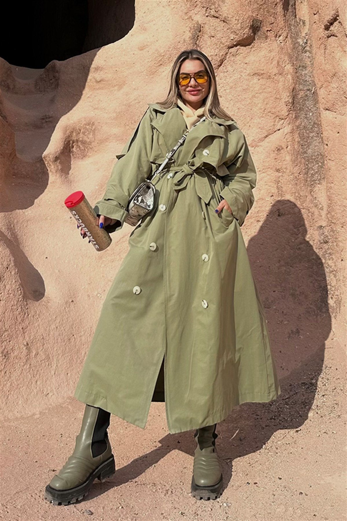 Loswerden haki yeşil trençkot