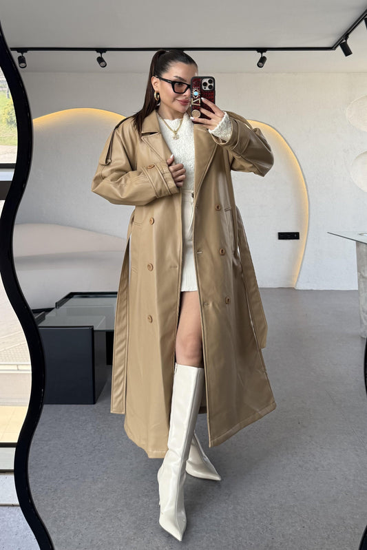 Mariesse Kuşaklı Deri Trenç