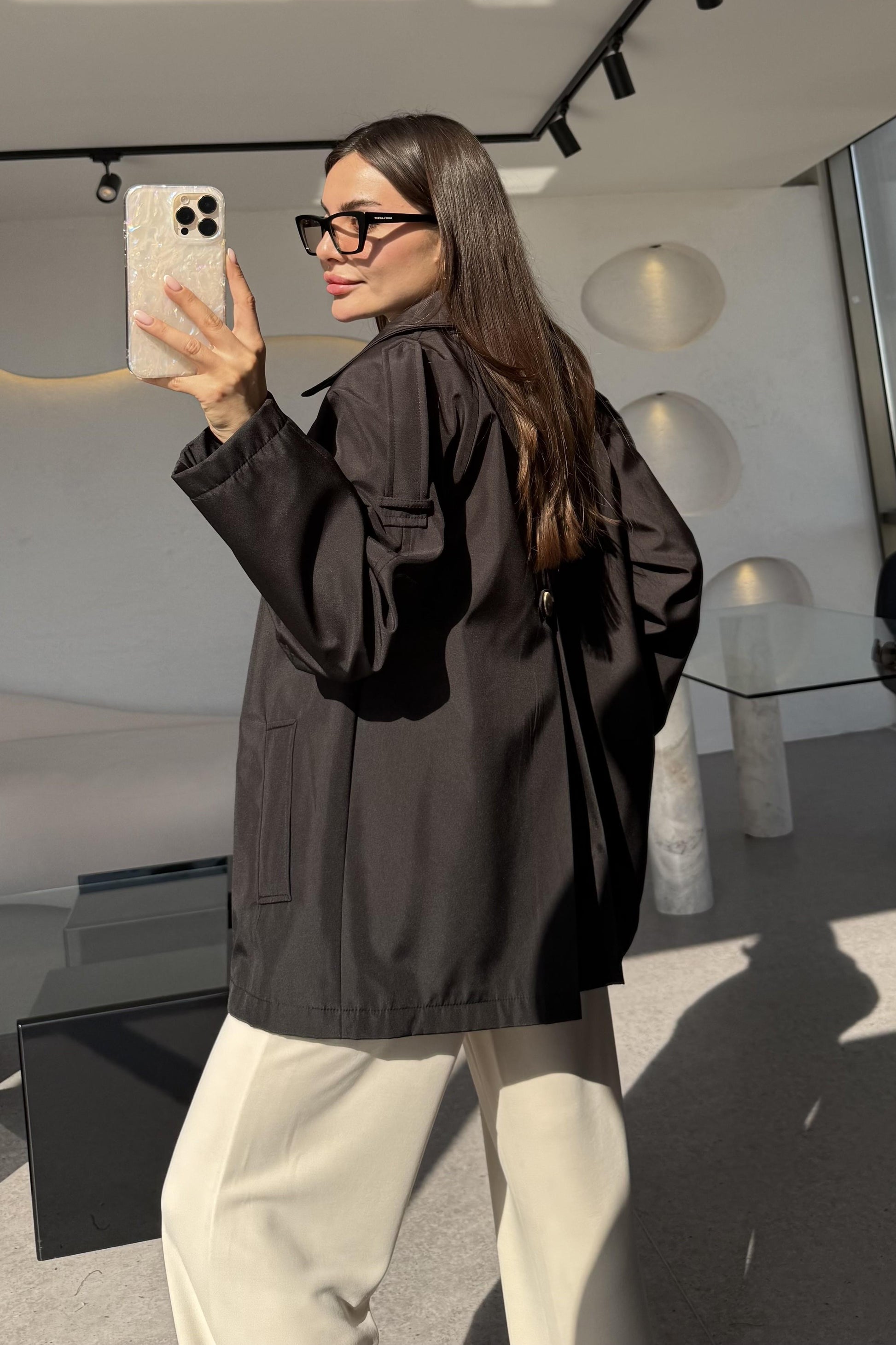 Markie Siyah İç Astarlı Trenç