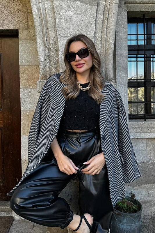 Mela Balık Sırtı Kaşe Kaban