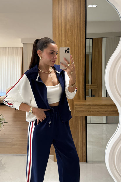 Mellow Lacivert Kenarları Şeritli Eşofman Takımı