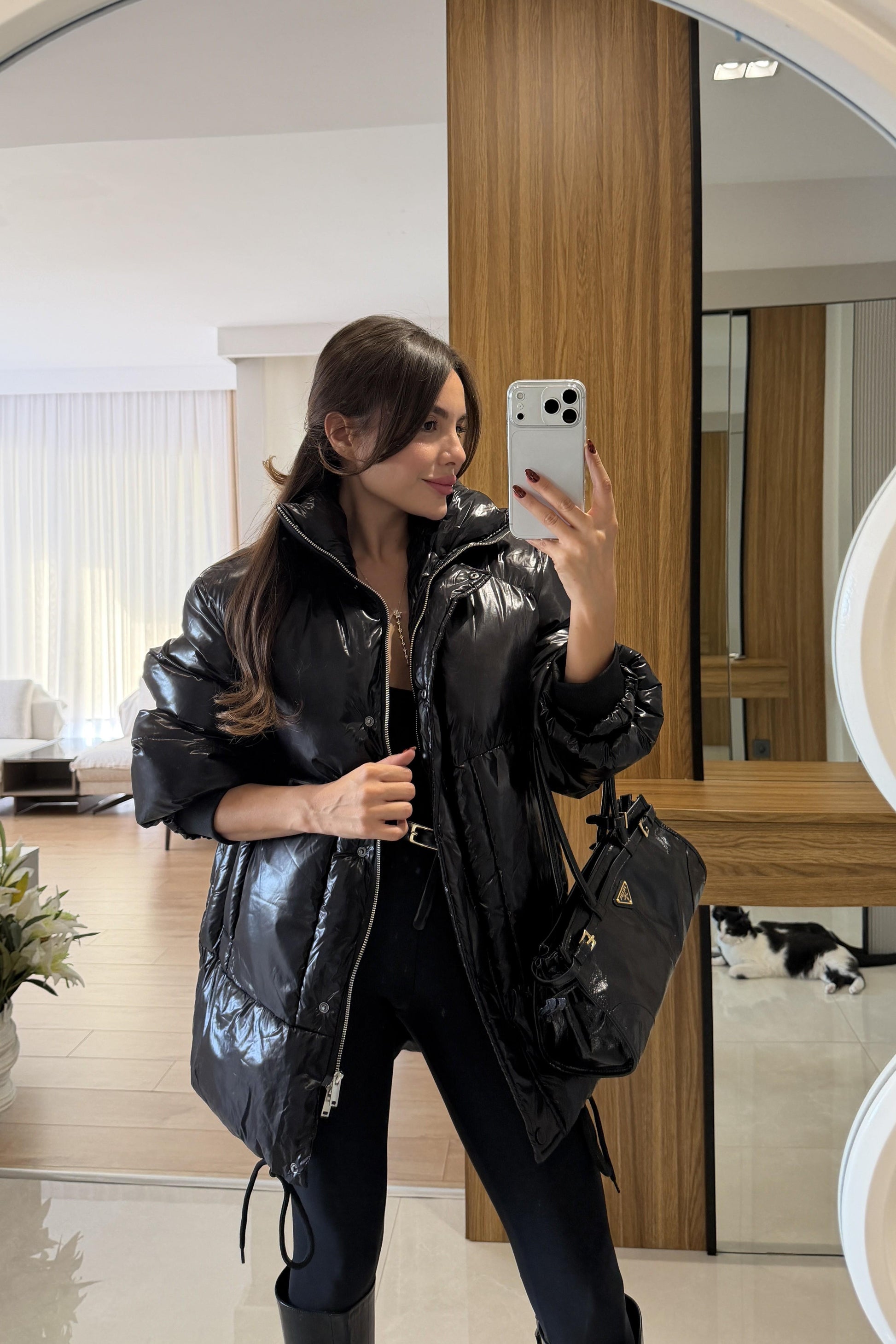 Monje Siyah Şişme Mont