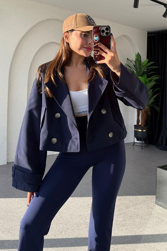 Nissou Lacivert Kısa Trençkot