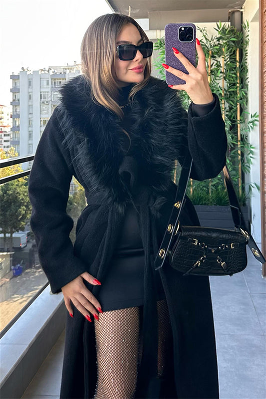 Rachael Kürklü Siyah Kaban