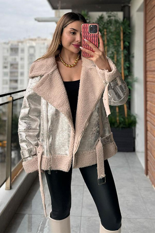 Rebekka Metalik Kürklü Mont