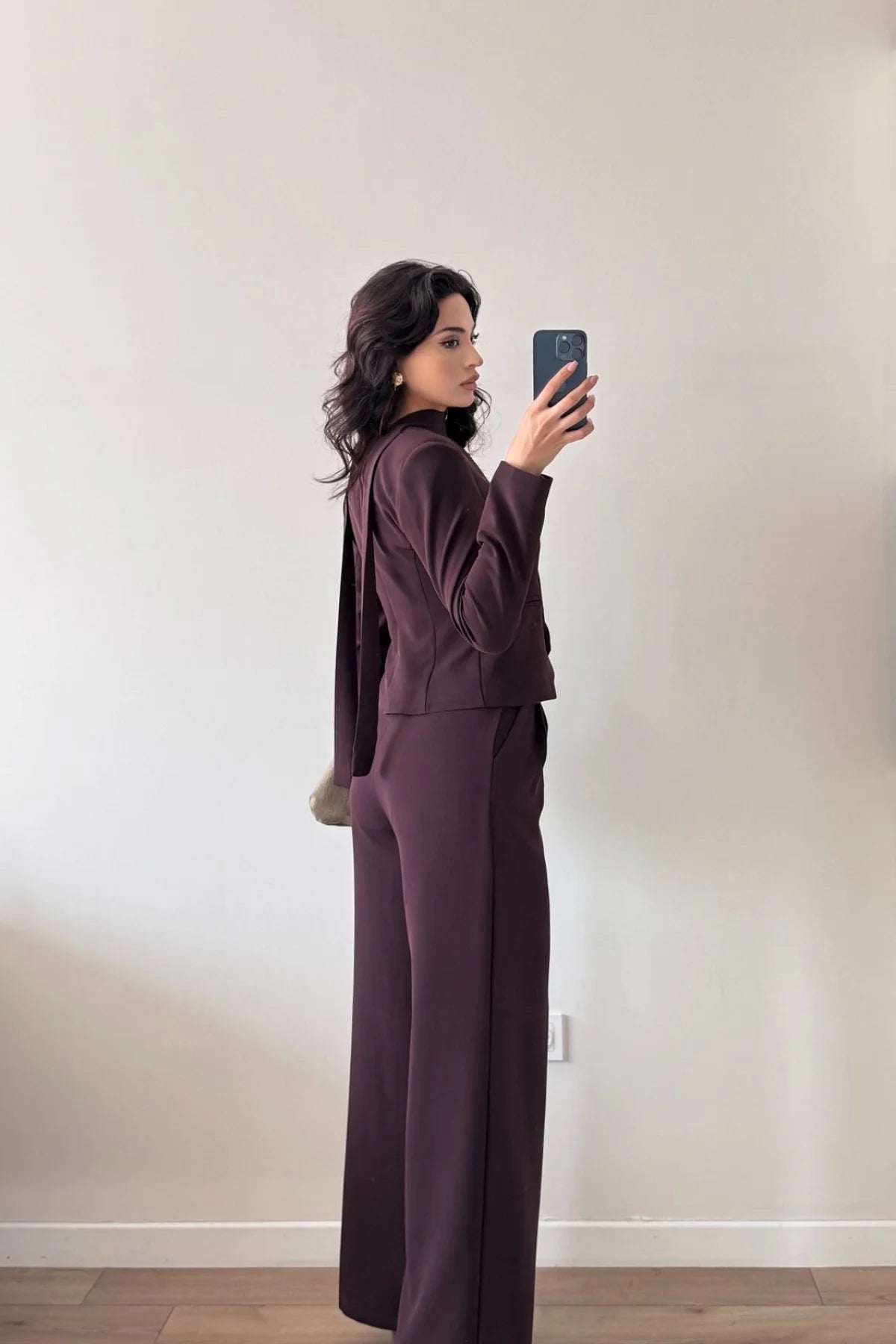 Şallı Kahverengi Pantolon Ceket İkili Takım