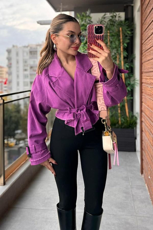 Santi Reglan Gabardin Ceket - Mor