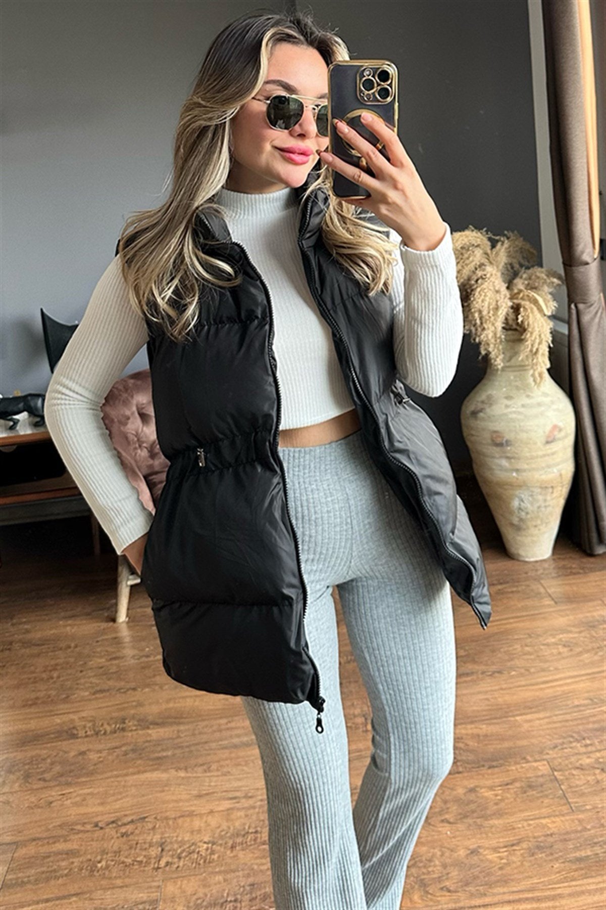 Siyah puffer şişme yelek